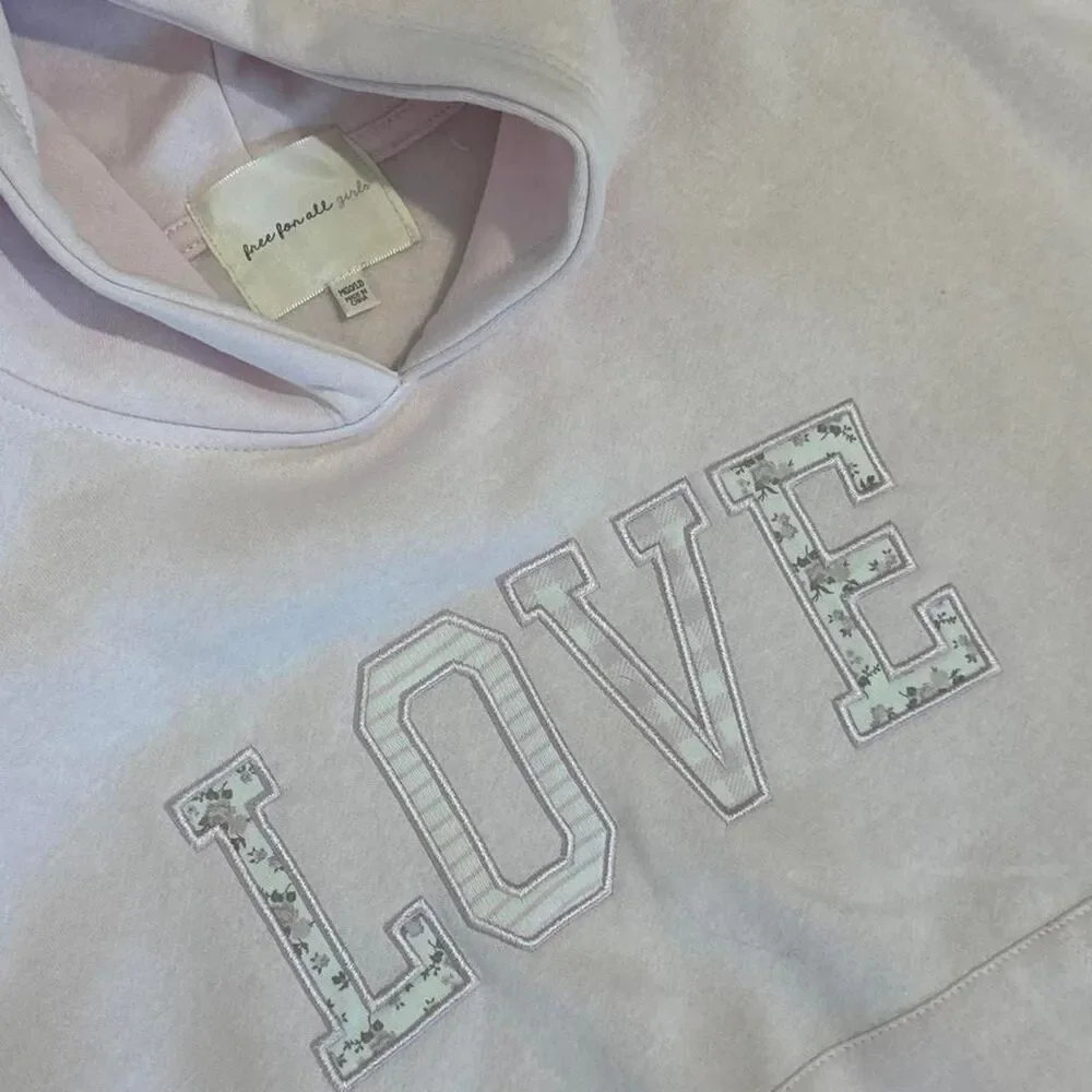 Free For All Girls Pink White Tracksuit Set Hoodie Flare Sweatpants SZ MD 10/12